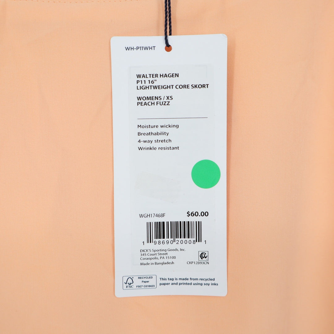 Walter Hagen P11 16" Lightweight Core Golf Skort Peach Fuzz Orange Womens XS NEW