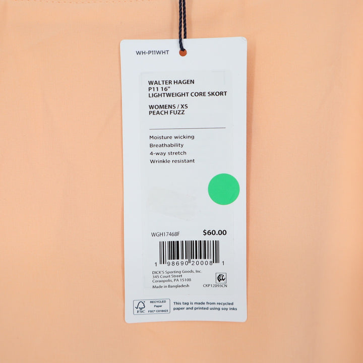 Walter Hagen P11 16" Lightweight Core Golf Skort Peach Fuzz Orange Womens XS NEW