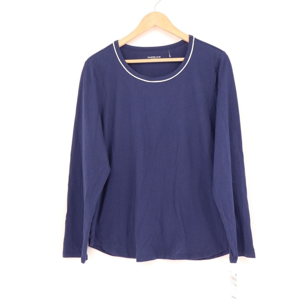 Charter Club Intimates Doorbuster Pajama Top Womens Large Navy Blue Sleepwear