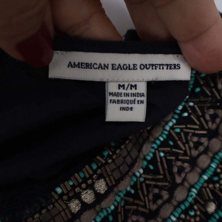 American Eagle Black Beaded Embroidered Camisole Tank Top Med