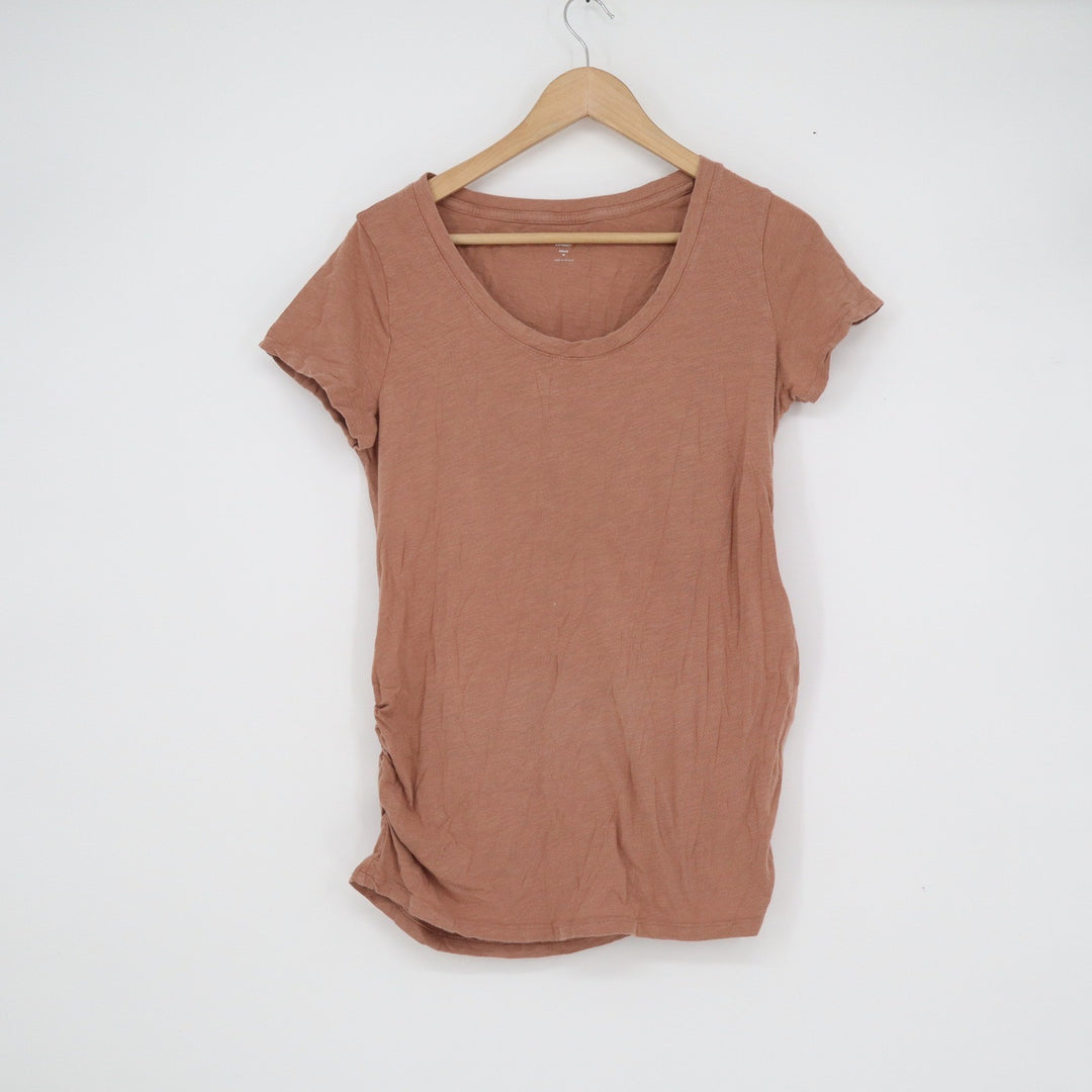 Old Navy Maternity Fitted Side Ruched Scoop Neck Short Sleeve Tee Clay Brown M