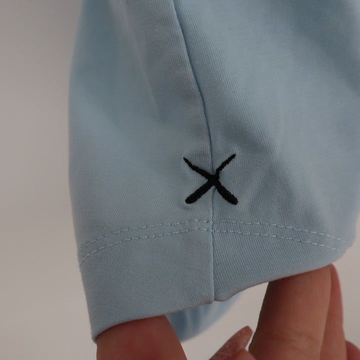 Cuts Curve Hem Henley T Shirt Mens Light Blue Short Sleeve Button Up Size M