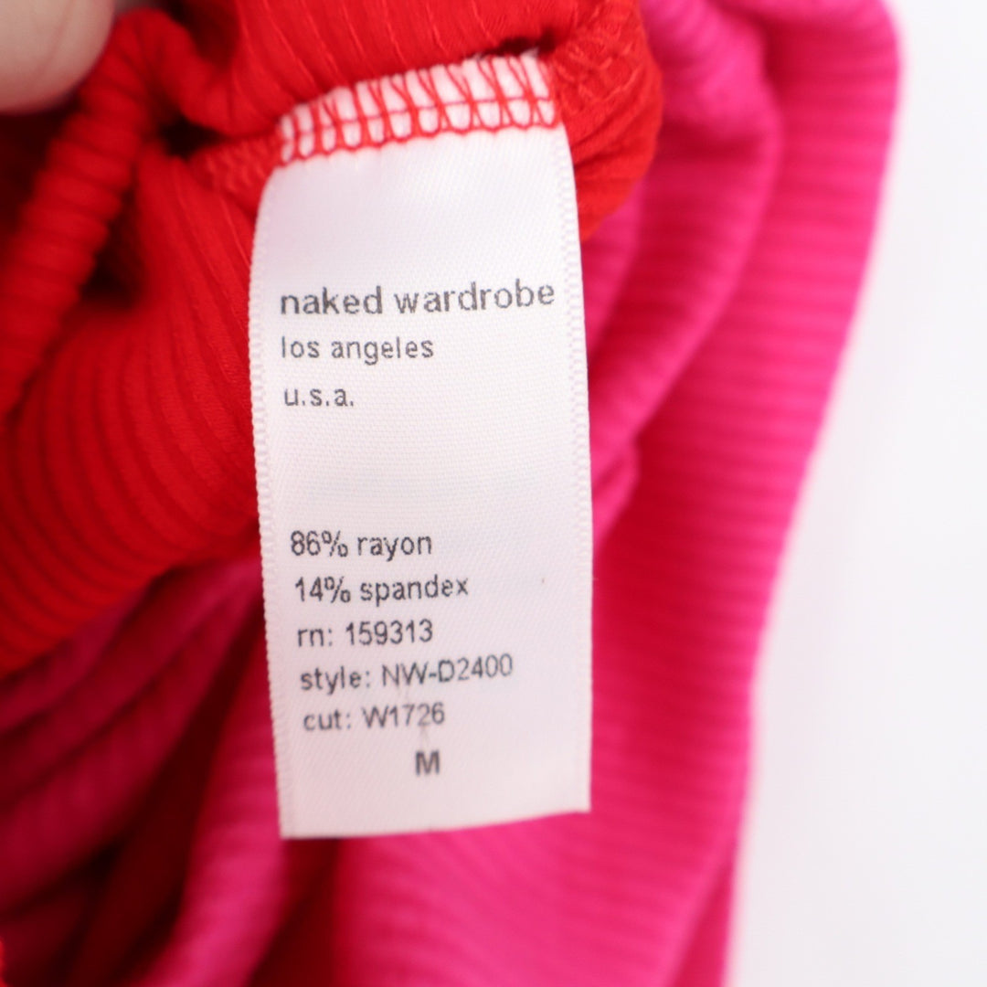 Naked Wardrobe Pink Red Colorblock Ribbed Midi Dress NW-D2400 Mens Size Medium