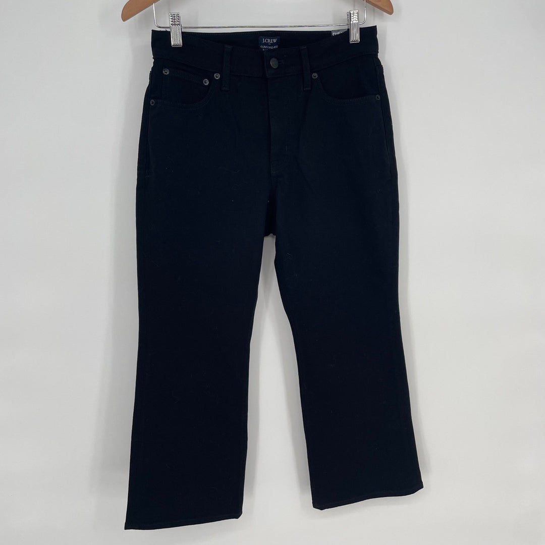 J Crew Curvy Mid-Rise Flare Crop Jeans Black Size 28P All-Day Stretch Denim