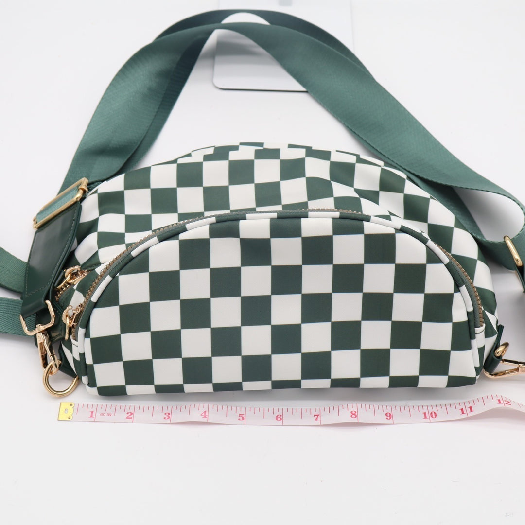 Womens Handbag Green White Check Detachable Adjustable Strap Crossbody Bag