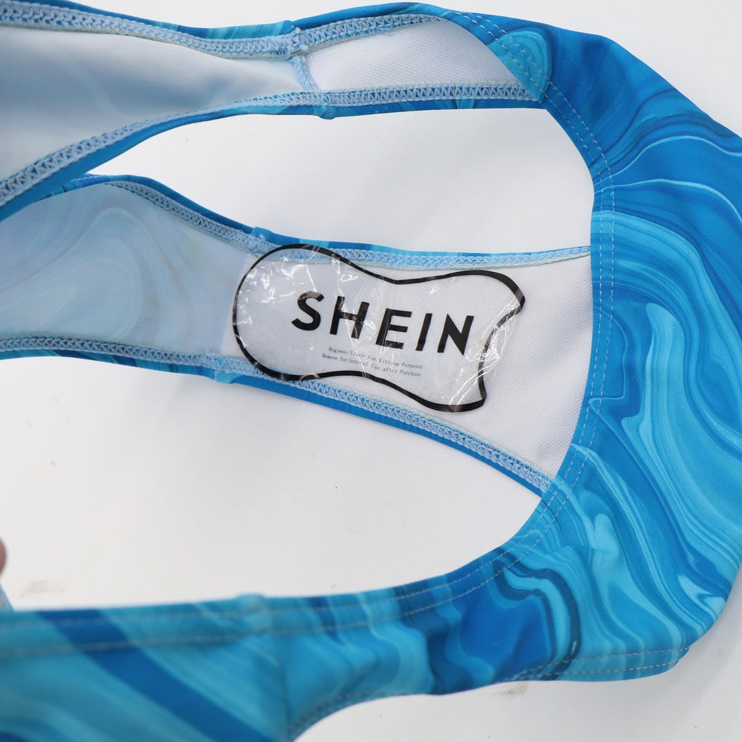SHEIN Blue Marble Swirl High Cut Bikini Bottom Size M Cheeky Swimwear
