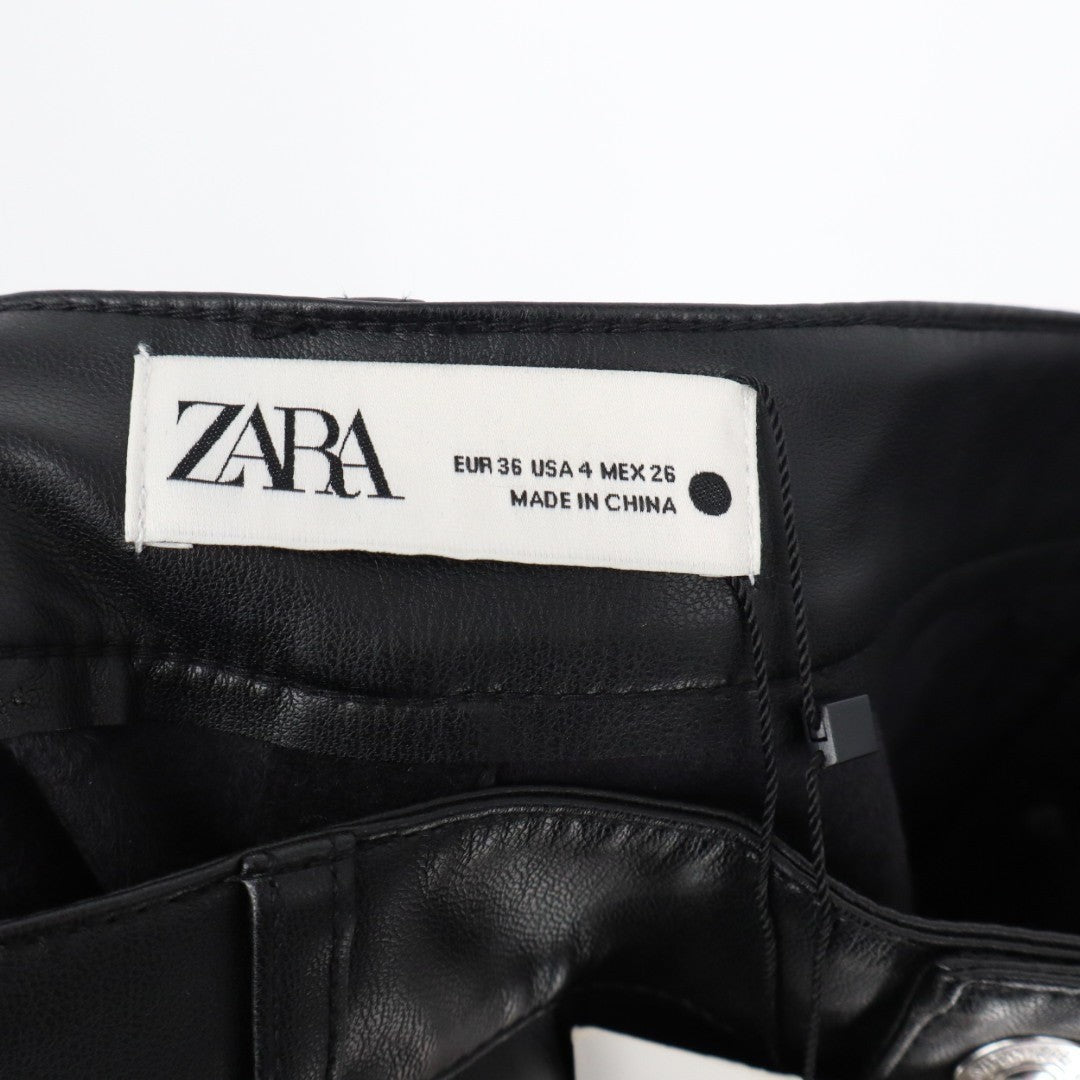Zara ZW '90s Pants Womens 4 Black Faux Leather Wide Leg Outdoor Streetwear