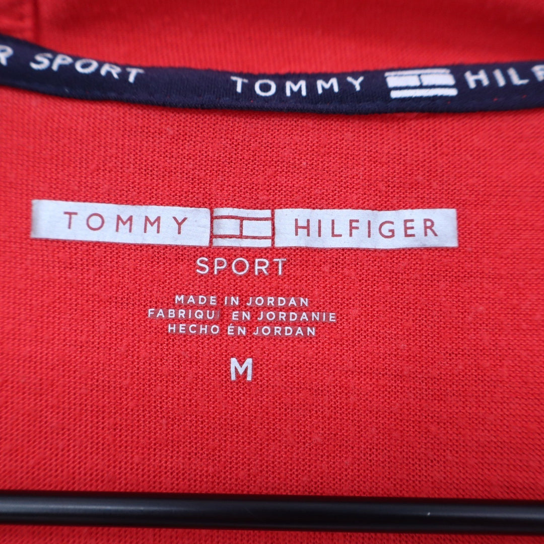 Tommy Hilfiger Sport Womens Red Short Sleeve Hoodie Side Logo Shirt Size M