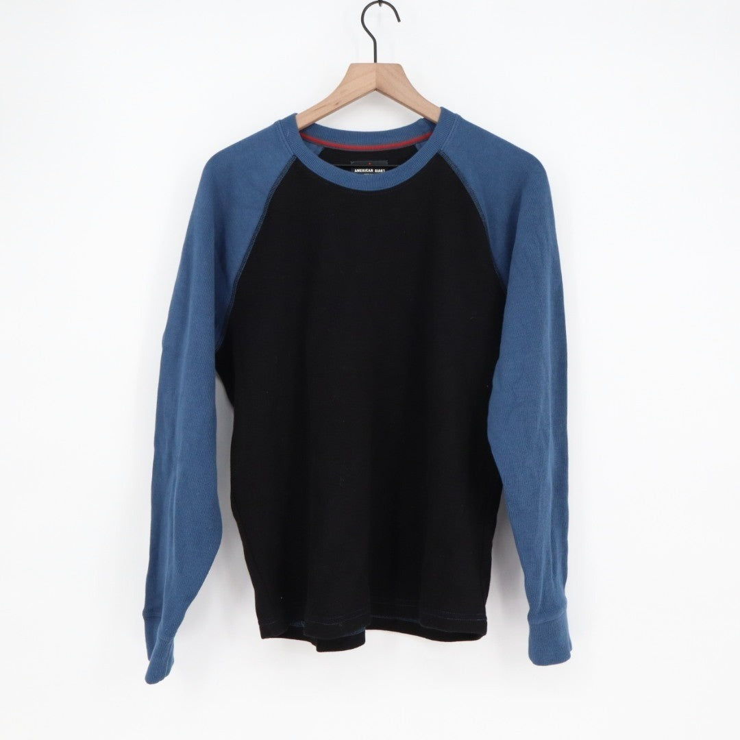 American Giant French Rib T-Shirt Men Medium Blue Black Colorblock Raglan Sleeve
