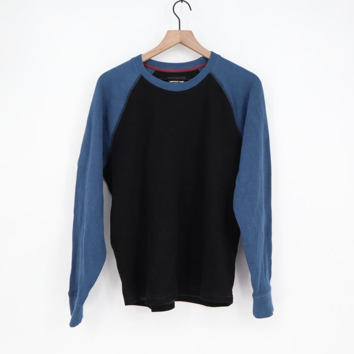 American Giant French Rib T-Shirt Men Medium Blue Black Colorblock Raglan Sleeve