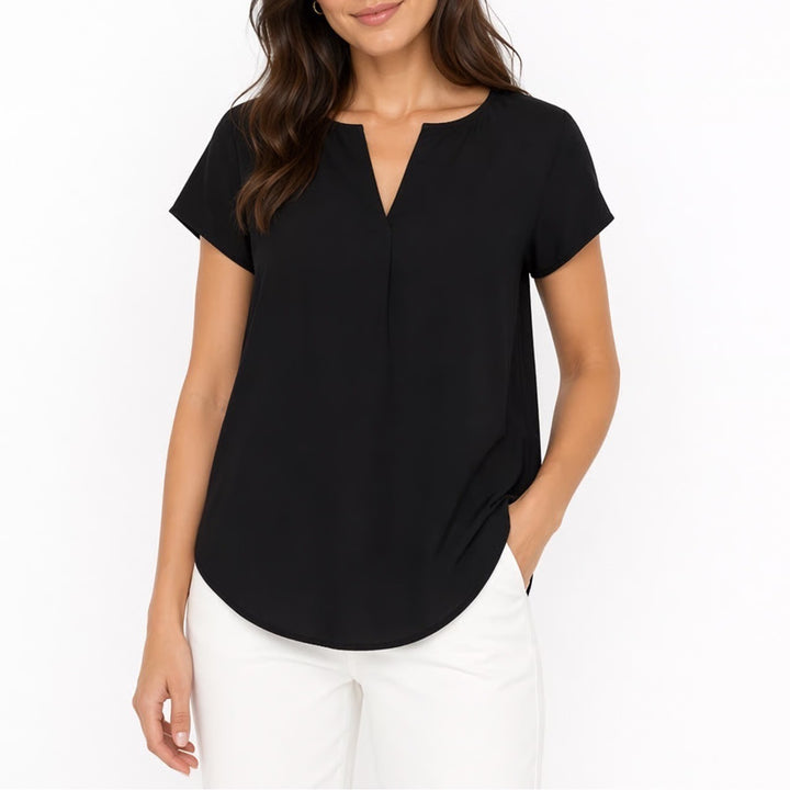 Charlotte Russe T-Shirt Womens Medium Black V-Neck Short Sleeve High Low Hem
