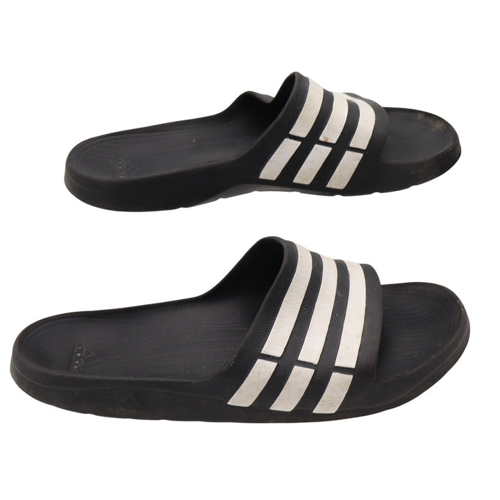 adidas Sandals Men 10 Adilette Aqua Black White Striped Slide Athletic Good