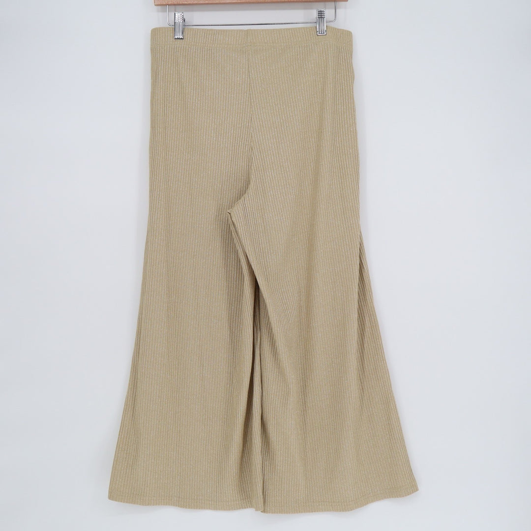 Shein Wide Leg Pants Women Large Beige Stretch Ribbed Knit Elastic Waist Pull On