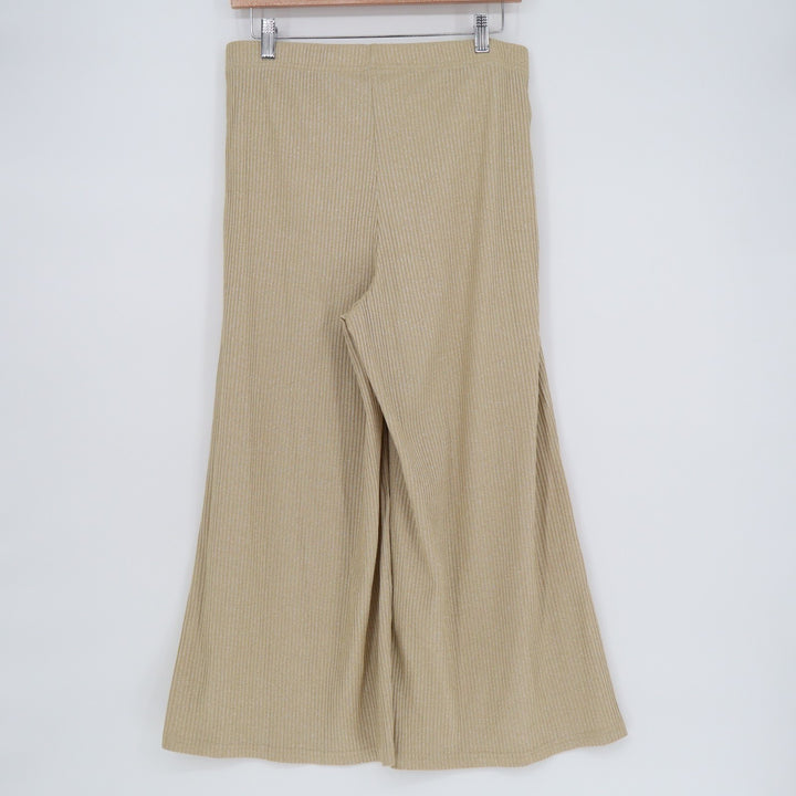 Shein Wide Leg Pants Women Large Beige Stretch Ribbed Knit Elastic Waist Pull On