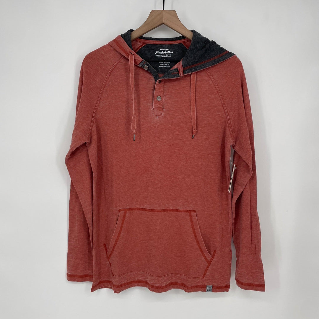 Flag & Anthem Mens Henley Hoodie Shirt Red Charcoal Size S Dry Goods Supply