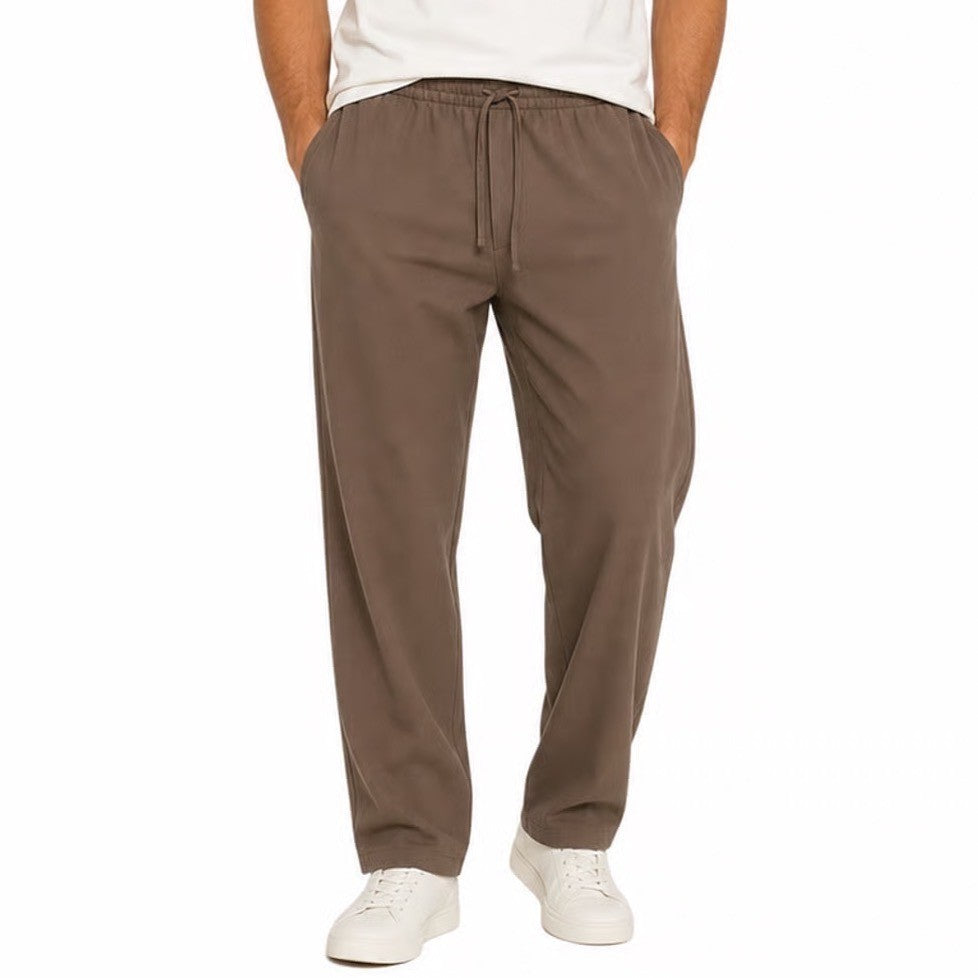 HM Mens Slim Fit Drawstring Trousers Brown Elastic Waist Pants Medium