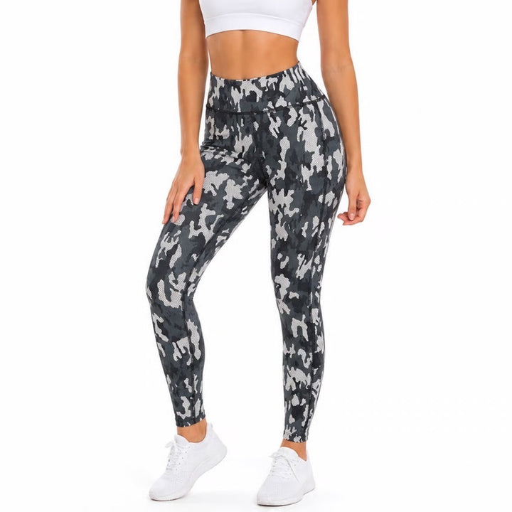 Clover Sport Womens Grey White Camo Honeycomb Athletic Yoga Leggings Size Small