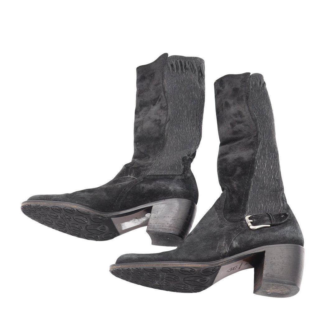 Donald J Pliner Black Suede Stretch Tall Block Heel Boots Size 7 Made Italy