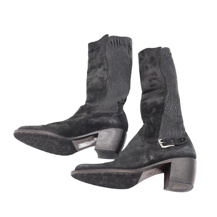 Donald J Pliner Black Suede Stretch Tall Block Heel Boots Size 7 Made Italy