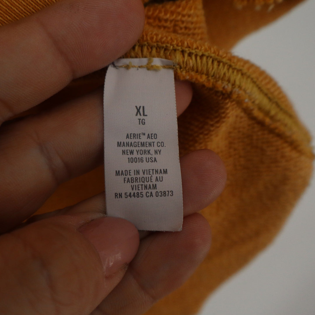 Aerie Womens XL Mustard Yellow Raglan Sweatshirt Exposed Seams Raw Hem