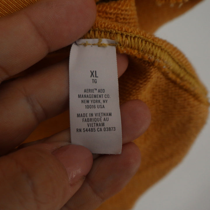 Aerie Womens XL Mustard Yellow Raglan Sweatshirt Exposed Seams Raw Hem