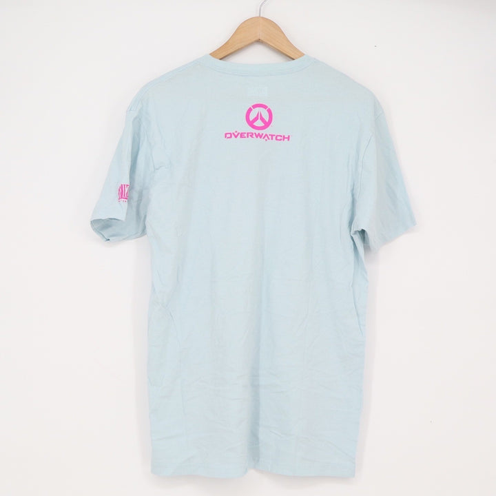 Blizzard T-Shirt Mens L Overwatch D.Va Graphic Light Blue Gamer Tee Excellent