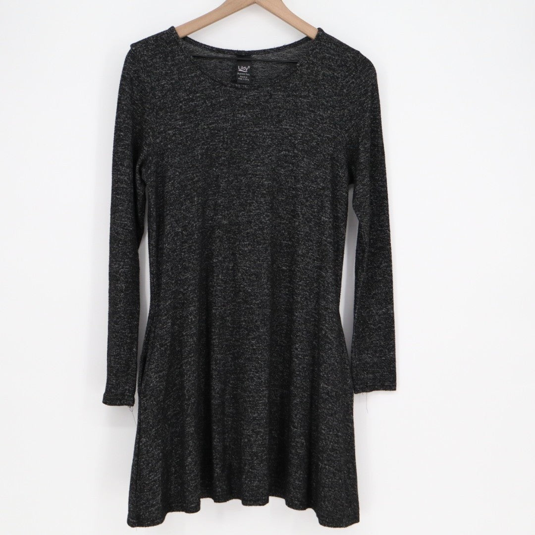 Lildy Plush Knit Tunic Top Womens Small/Medium Heather Gray Stretch Long Sleeve