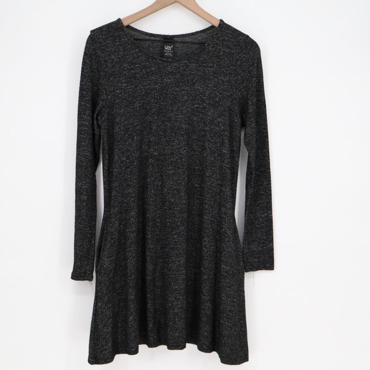 Lildy Plush Knit Tunic Top Womens Small/Medium Heather Gray Stretch Long Sleeve