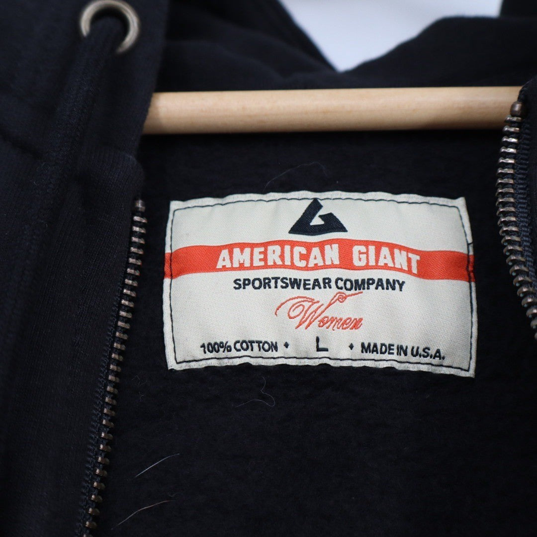 American Giant Women Black Full Zip Hoodie Sweatshirt Size L Cotton Made USA