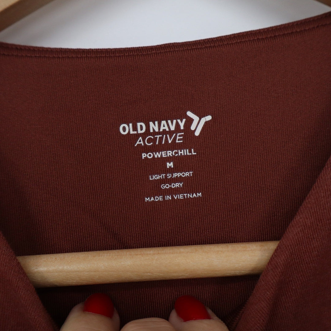 Old Navy Active PowerChill Crop Top Rust Brown Light Support Go-Dry Medium