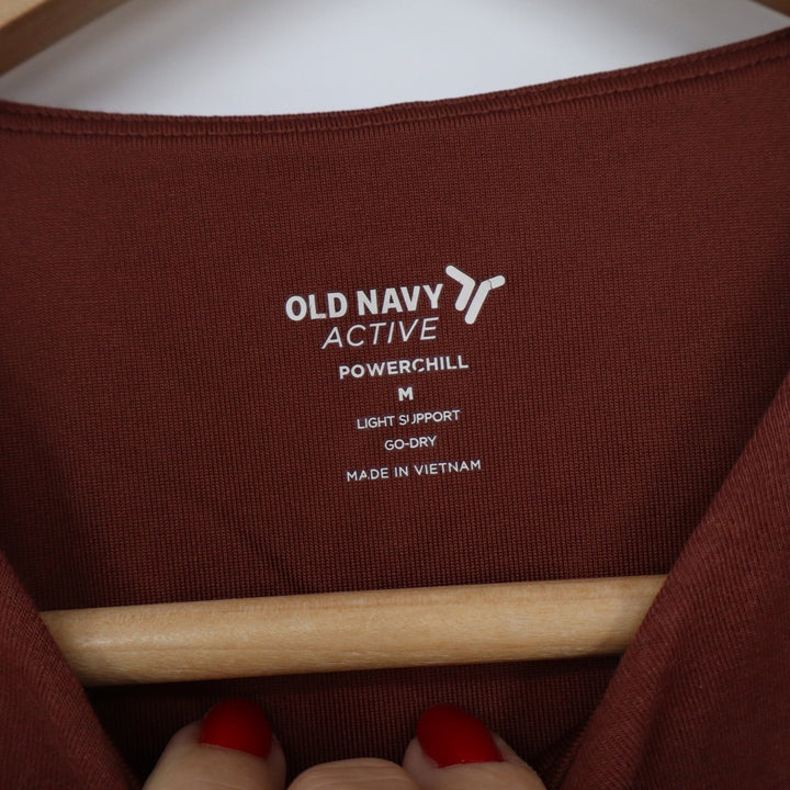 Old Navy Active PowerChill Crop Top Rust Brown Light Support Go-Dry Medium