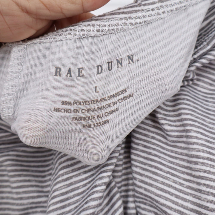 Rae Dunn Pajama Set Women's L Grey Striped Button-Down Excellent