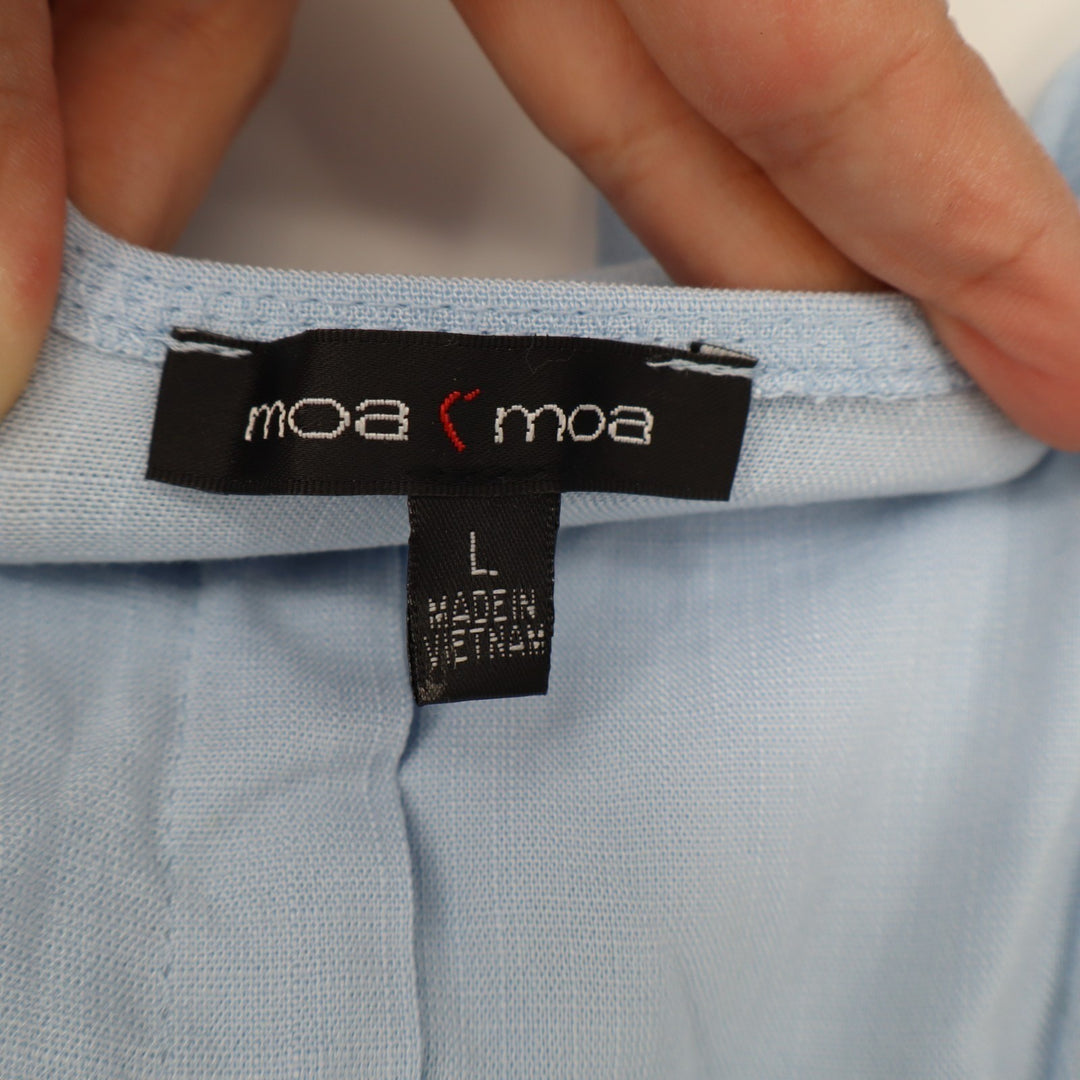 Moa Moa Tank Top Women's Large Light Blue Stretch Ruffle Sleeve Square Neck