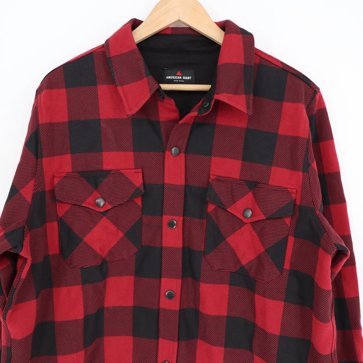 American Giant Redwood Overshirt Unisex Large Multi Plaid Cotton Spread Collar