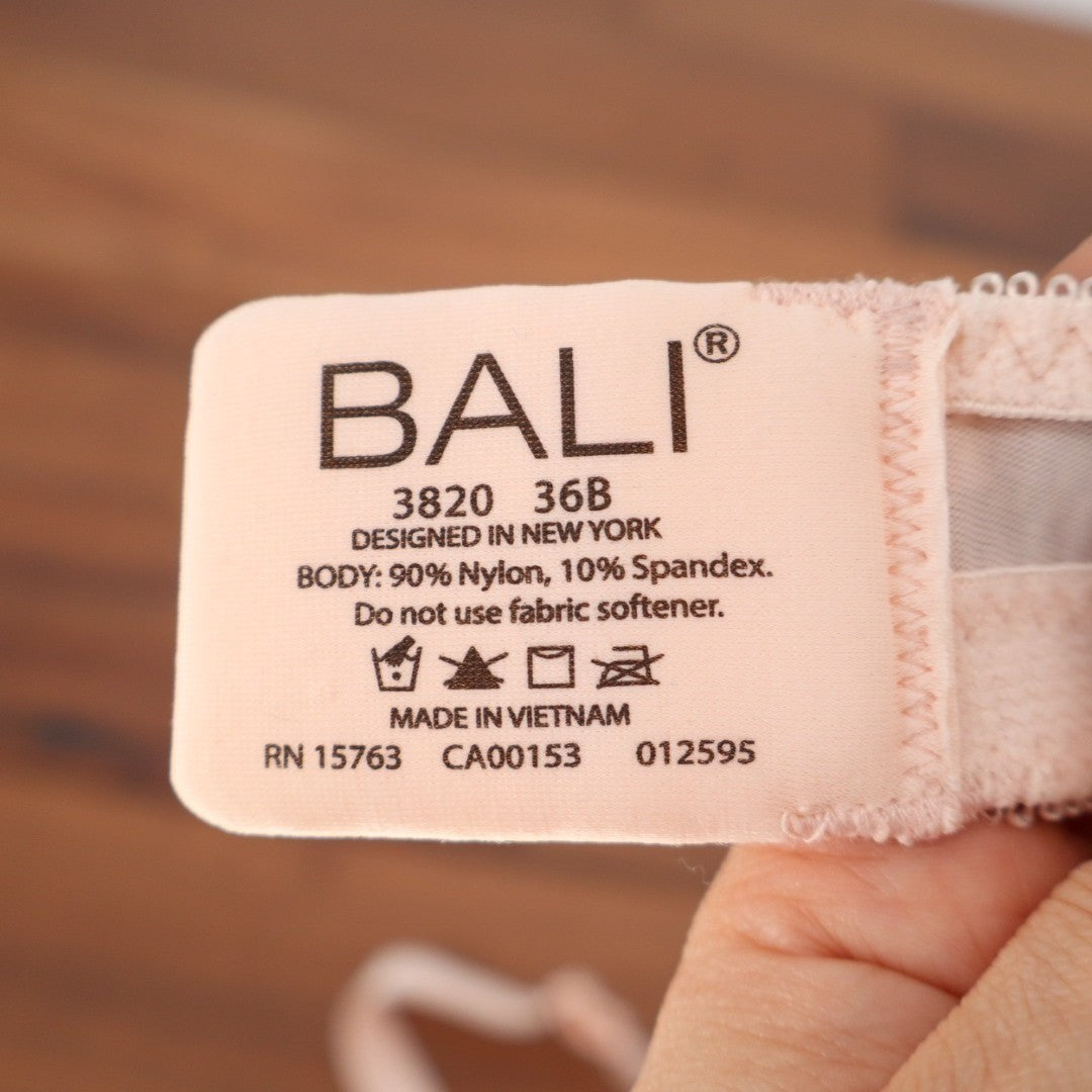 Bali Double Support Wireless Bra Womens 36B Pink Full Coverage Adjustable Straps