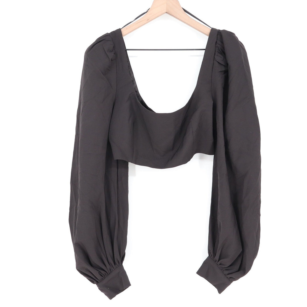 Naked Wardrobe The Statement Black Puff Sleeve Crop Top Size M Neck Zip Back