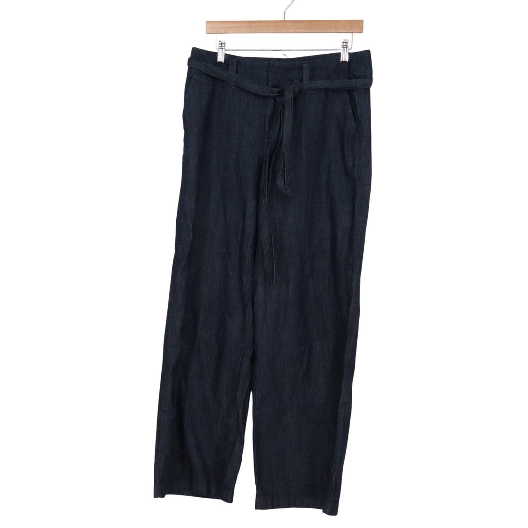 A New Day Womens Dark Wash Wide Leg Belted Denim Trousers Size 8 Indigo Cotton