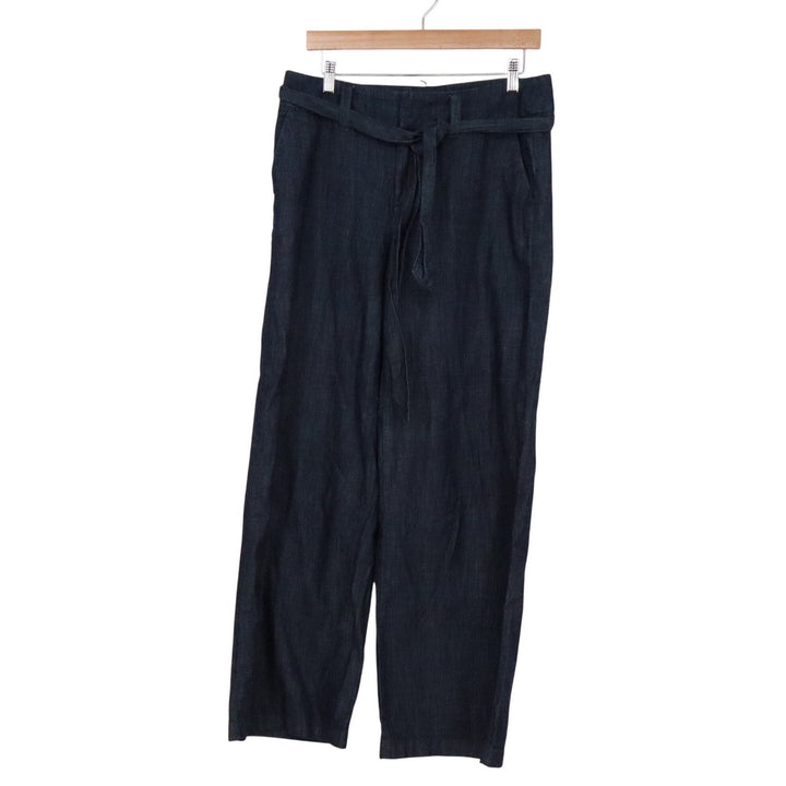 A New Day Womens Dark Wash Wide Leg Belted Denim Trousers Size 8 Indigo Cotton