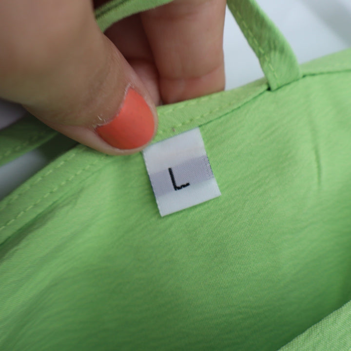 Lime Green Puff Sleeve Tie Back Peplum Blouse V-Neck Top Large