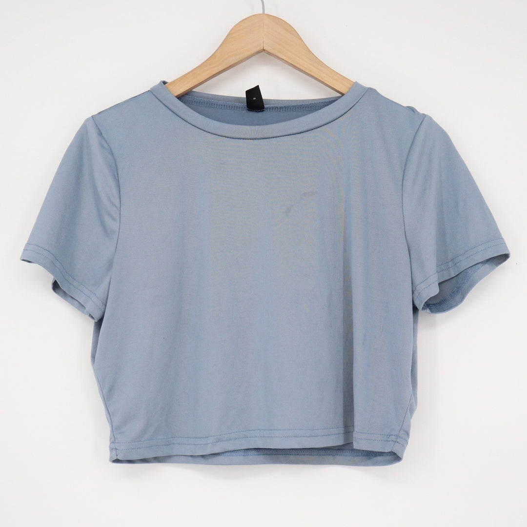 SHEIN Dusty Blue Short Sleeve Crew Neck Crop Top XL 12