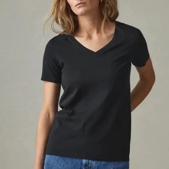 American Giant Women Black V Neck Short Sleeve T Shirt Size L Made in USA