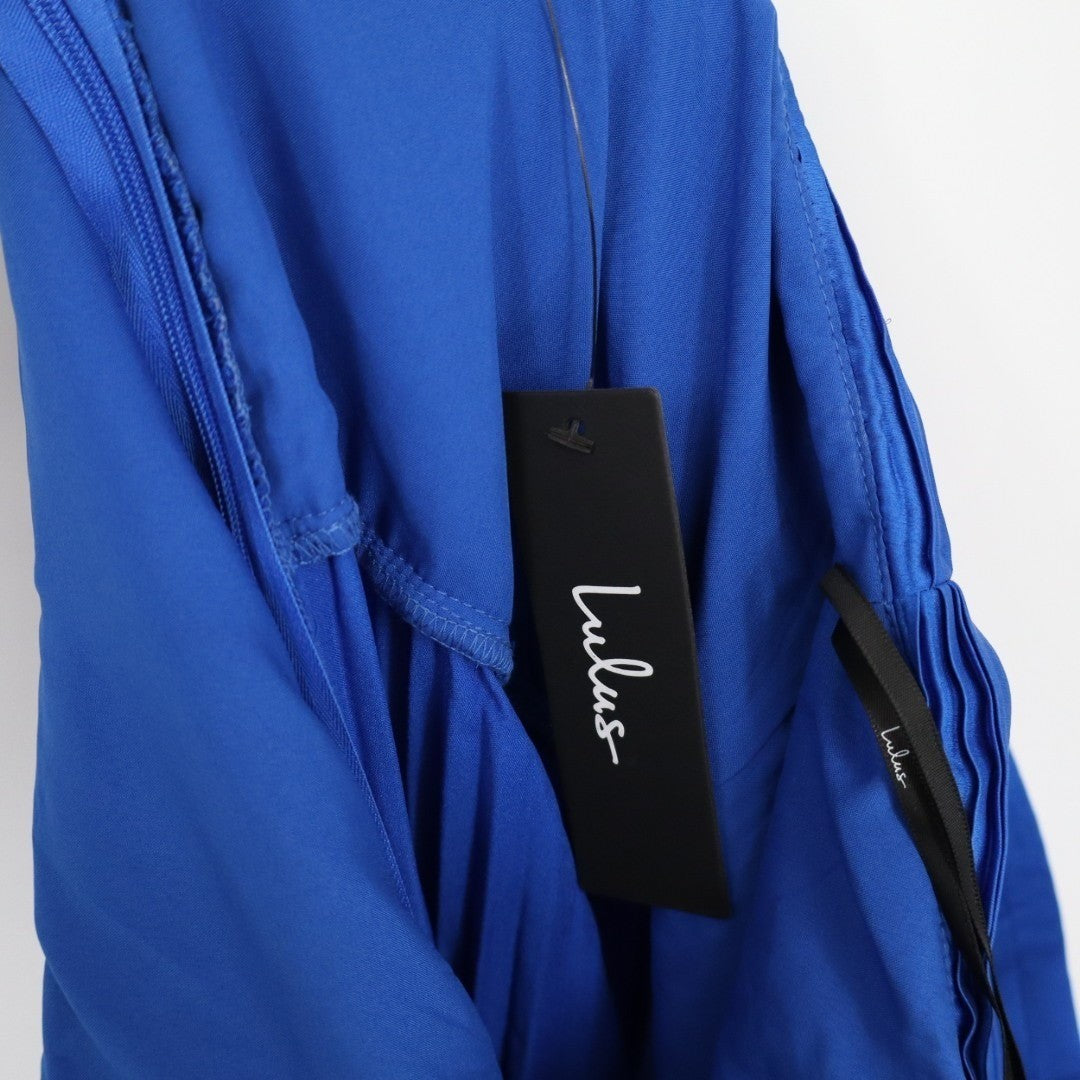 Lulus Gorgeous Purpose Maxi Dress Womens Large Royal Blue Pleated Sleeveless Bow