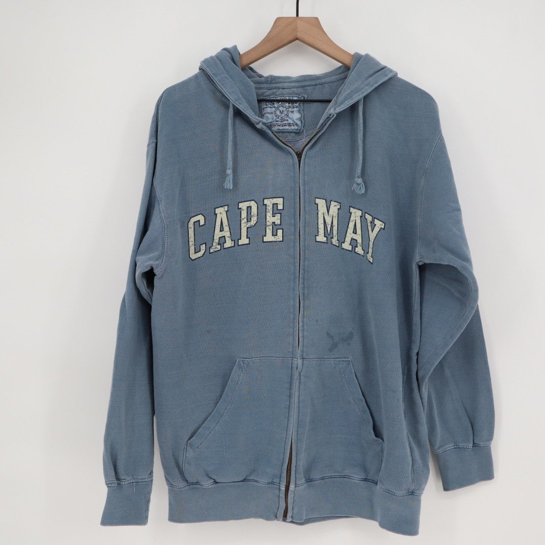 US Vintage Cape May Zip Up Hoodie Sweatshirt Blue Cotton Blend Size M