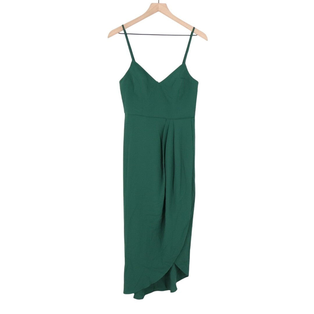 Lulus Reinette Midi Dress Womens Small Dark Green Lined Pleated Spaghetti Straps