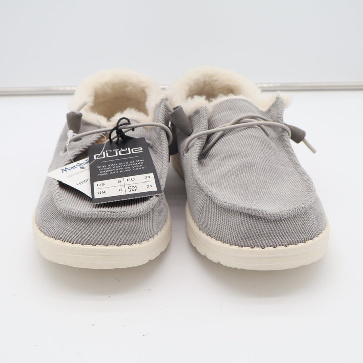 Hey Dude Wendy Women's US 8 Gray Corduroy Faux Fur Moc Toe Slip On Comfort Shoes