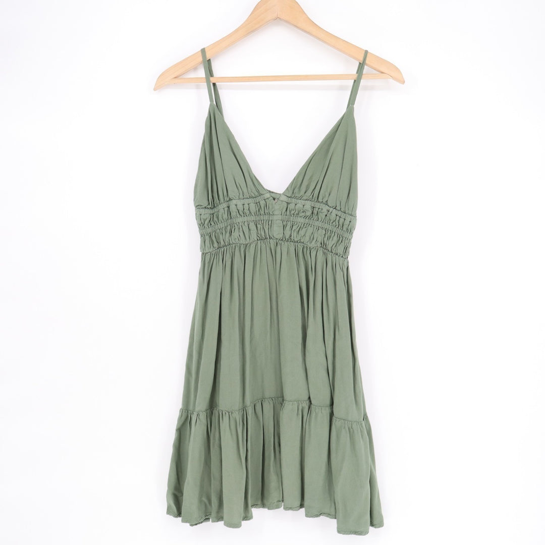 Aéropostale Babydoll Dress Womens Small Olive Green Pleated Spaghetti Straps