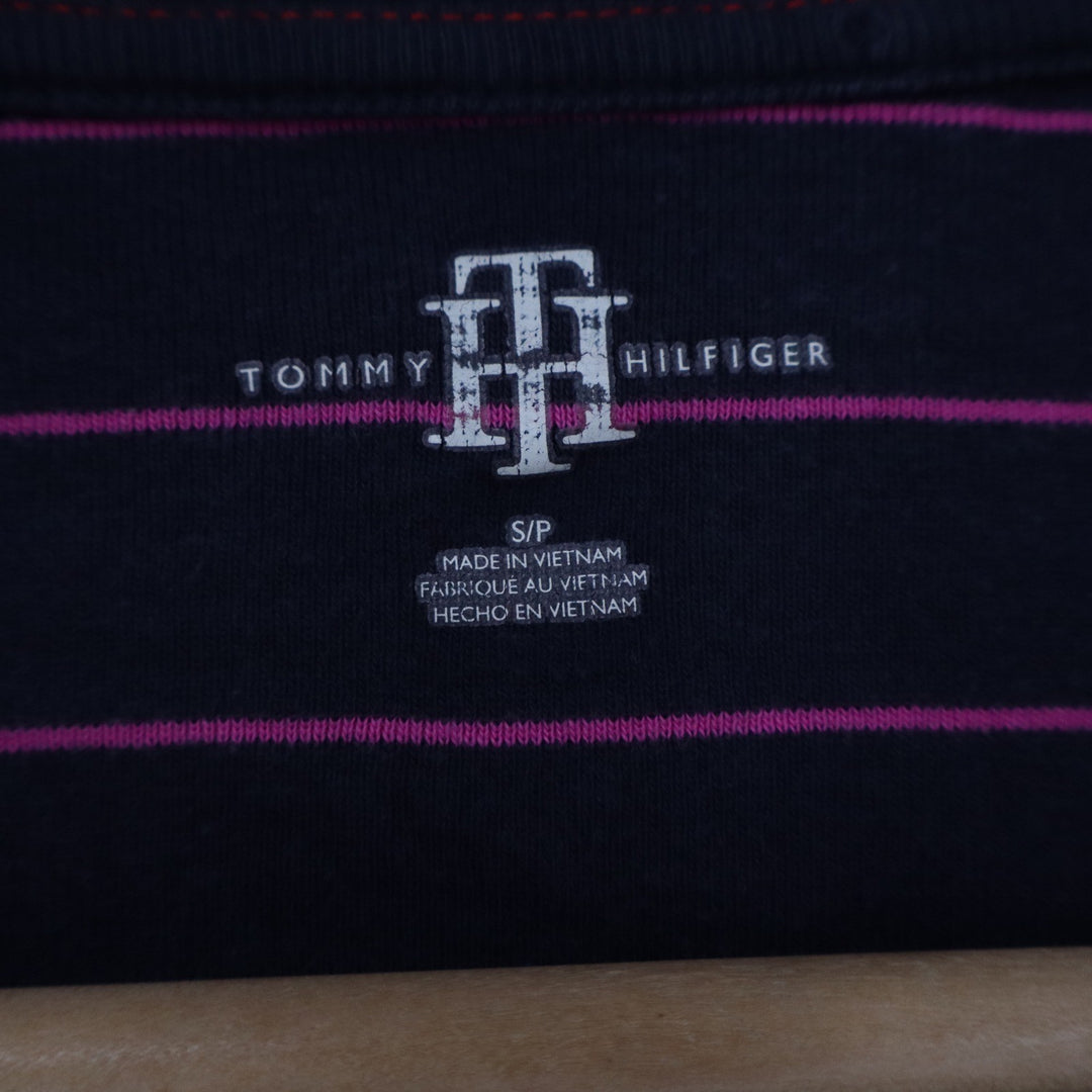 Tommy Hilfiger Womens Navy Blue Pink Striped 3/4 Sleeve Cotton T-Shirt Size S/P