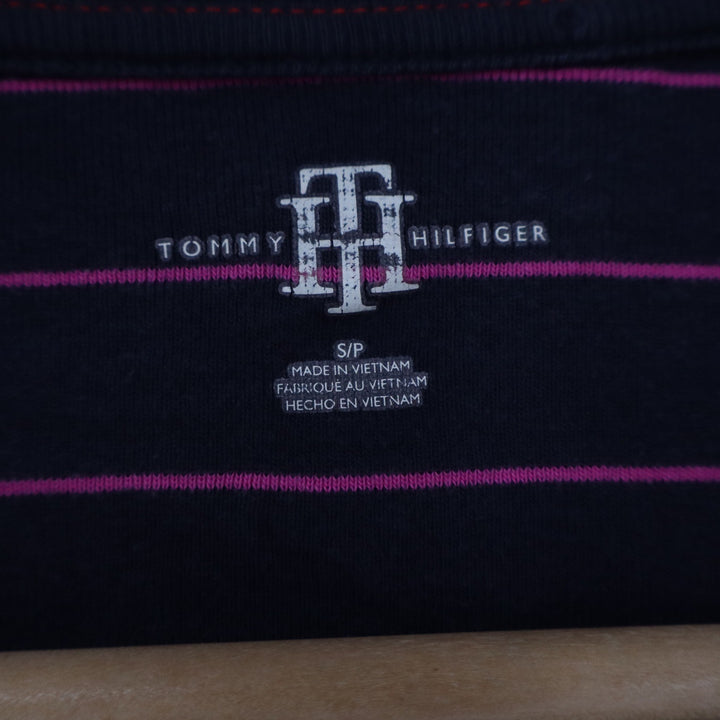 Tommy Hilfiger Womens Navy Blue Pink Striped 3/4 Sleeve Cotton T-Shirt Size S/P