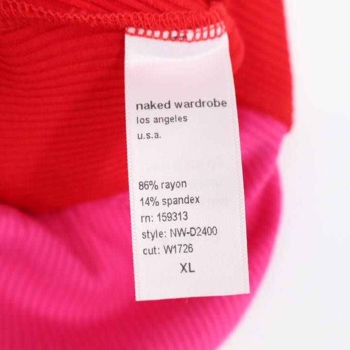 Naked Wardrobe Pink Red Colorblock Ribbed Midi Dress XL Sleeveless