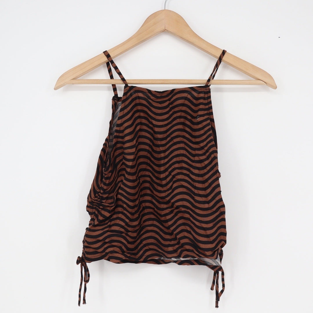 HM Conscious Choice Brown Black Wavy Stripe Ruched Side Crop Top Size 16